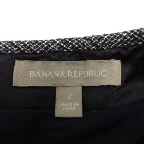 バナナリパブリック BANANA REPUBLIC スカート タイト ひざ丈 バックスリット ツイード調 ネイビー 紺 ホワイト 白 2 レディース_画像7