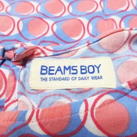  Beams Boy BEAMS BOY blouse crew neck no sleeve thin ... feeling pocket square pattern total pattern pink /CK14 * lady's 