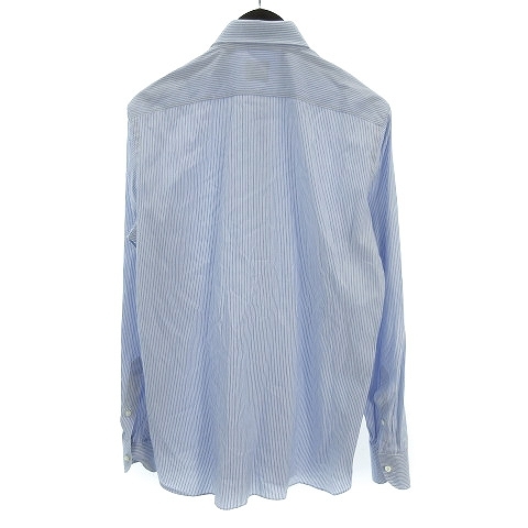ルイジボレッリ ドレスシャツ ワイシャツ ホリゾンタルカラー 長袖 コットン ストライプ 水色 白 ライトブルー ホワイト 40_画像2