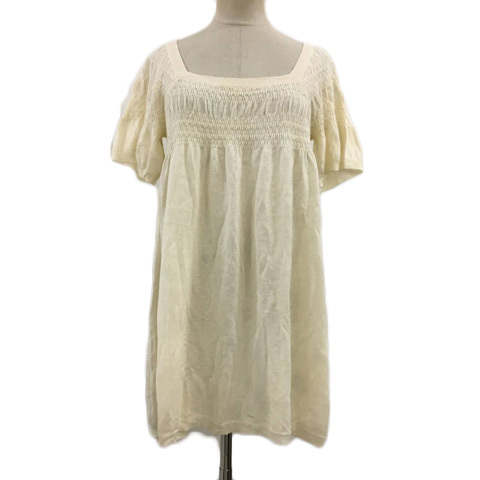  Vert Dense Vert Dense One-piece knitted A line Mini square neck linen short sleeves 2 white beige white lady's 