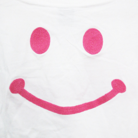 ラスティ RUSTY Tシャツ カットソー 半袖 Uネック 透け感 ロゴ M 白 ピンク ホワイト /FF45 レディース_画像4