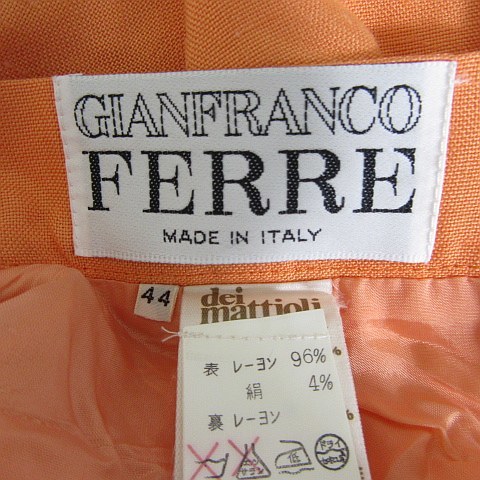 ジャンフランコフェレ GIANFRANCO FERRE スカート 膝丈 タイト レーヨン シルク 無地 44 オレンジ ヴィンテージ af0608 レディースの画像6