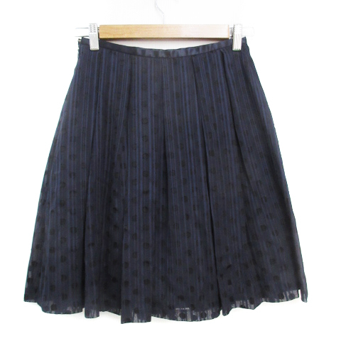  crawler crolla pleated skirt flair skirt knee height stripe pattern dot pattern polka dot pattern 36 navy blue black navy black /FF45 lady's 