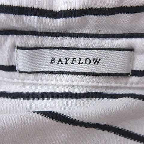 ベイフロー BAYFLOW シャツ オープンカラー ストライプ フレンチスリーブ 半袖 2 白 ホワイト 黒 ブラック /MS ■MO レディース_画像5