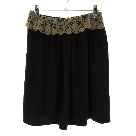  La Totalite La TOTALITE skirt flair knee height back fastener thin race plain 38 tea Brown bottoms /MO lady's 