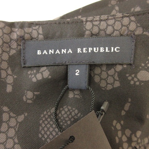 未使用品 バナナリパブリック BANANA REPUBLIC ミニスカート コクーン シルク 総柄 黒 グレー 2 *E418 レディース_画像3