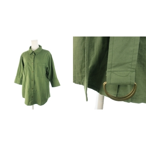 レディアゼル REDYAZEL シャツ 七分袖 ポケット リボン ベルト F 緑 グリーン /AH3 ☆ レディースの画像4