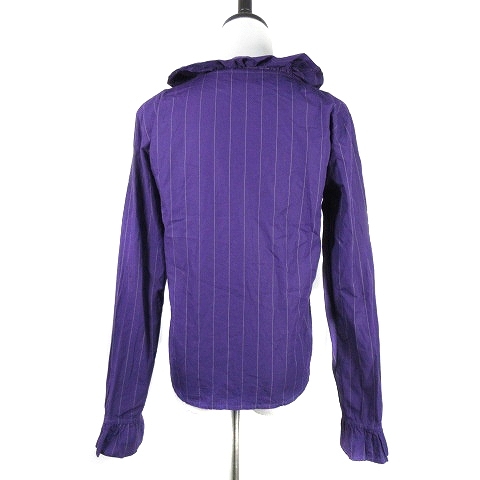 Agnes B jacket jumper long sleeve low color frill Zip up stripe 38 purple white lady's 
