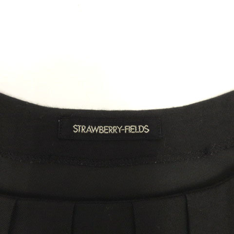 ストロベリーフィールズ STRAWBERRY-FIELDS ワンピース ボートネック 七分袖 ミディ丈 ドッキング 切替え チェック ブラック 黒 グレー 2_画像7