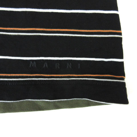 マルニ MARNI 20SS Tシャツ カットソー 半袖 切替 ボーダー アシンメトリー 44 ブラック カーキ メンズ_画像3