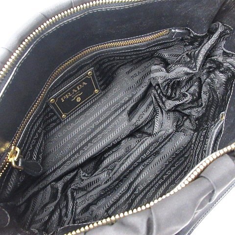 プラダ PRADA 2WAY ギャザー ハンドバッグ ショルダー BN1407 ナイロン レザー ゴールド金具 ブラック 黒 ■WY レディース_画像5