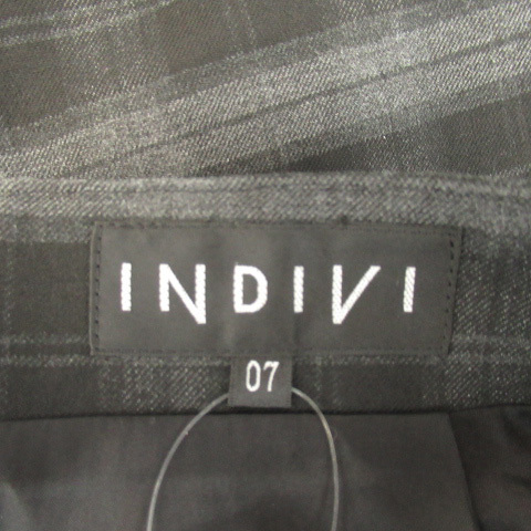 インディヴィ INDIVI タイトスカート ひざ丈 スリット チェック柄 7 黒 ブラック /YK11 レディース_画像5