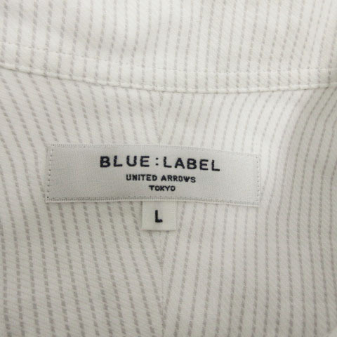ユナイテッドアローズ ブルーレーベル UNITED ARROWS BLUE LABEL シャツ 長袖 ステンカラー 胸ポケット ボーダー ホワイト 白 グレー L_画像6
