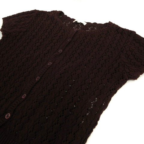  Fragile FRAGILE cardigan knitted short sleeves hook braided cotton . dark red series dark red Brown 38 lady's 