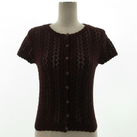  Fragile FRAGILE cardigan knitted short sleeves hook braided cotton . dark red series dark red Brown 38 lady's 