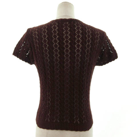  Fragile FRAGILE cardigan knitted short sleeves hook braided cotton . dark red series dark red Brown 38 lady's 