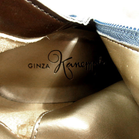 銀座かねまつ GINZA Kanematsu ブーツ ロングブーツ スウェード サイドファスナー ベルト 日本製 バイカラー 配色 グレー 紺 22.5_画像7