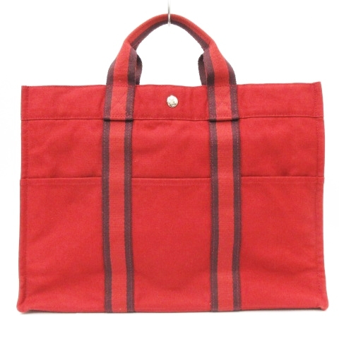 エルメス HERMES フールトゥ MM トートバッグ キャンバス フランス製 赤 レッド 鞄 レディース_画像3