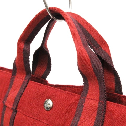 エルメス HERMES フールトゥ MM トートバッグ キャンバス フランス製 赤 レッド 鞄 レディース_画像4