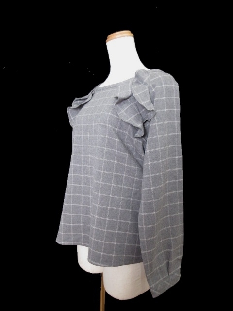  Te chichi Te chichi cut and sewn frill check long sleeve M gray /ft lady's 