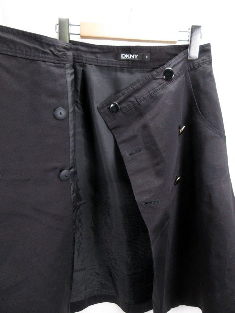 ダナキャランニューヨーク DKNY ラップスカート タック リネン コットン 6 国内正規 黒 ブラック レディース_画像4