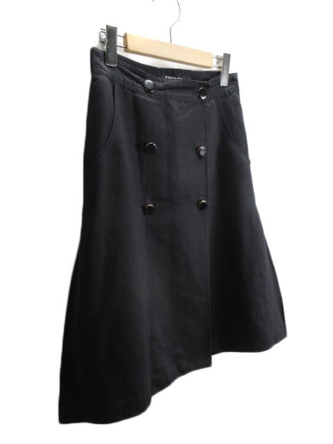 ダナキャランニューヨーク DKNY ラップスカート タック リネン コットン 6 国内正規 黒 ブラック レディース_画像3