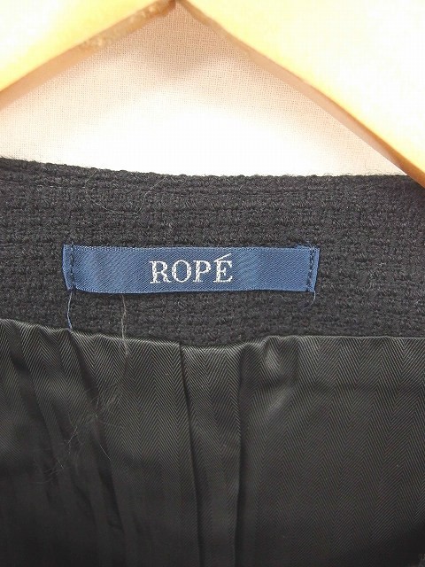ロペ ROPE ジャケット アウター ノーカラー 無地 シンプル ウール 長袖 黒 ブラック /TT13 レディース_画像3