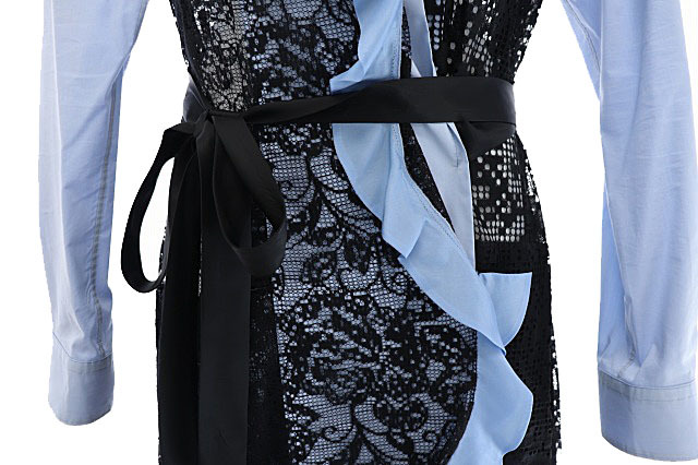 トーガ プルラ TOGA PULLA 20AW LACE MIX DRESS レース ミックス ドレス シャツ 切替 ロング ワンピース TP02-FH238 36 青 黒 ライトブルー_画像4