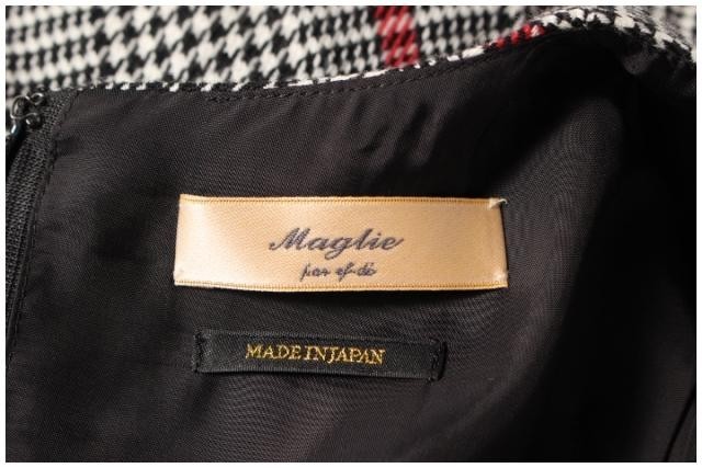 マーリエパーエフデ Maglie par ef-de ワンピース ひざ丈 半袖 グレンチェック ウール 7 黒 ブラック /fy0503 レディース_画像4