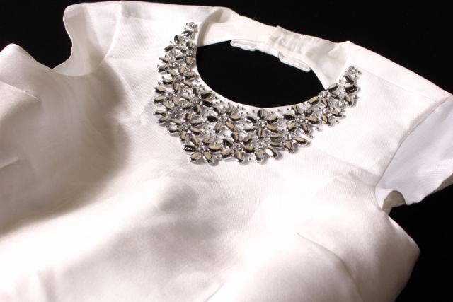 ケイトスペード KATE SPADE Madison Avenue Collection Formal Dress ワンピース ひざ丈 ビジュー 半袖 2 白 ホワイト NJMU3509 /tk0425 レ_画像5