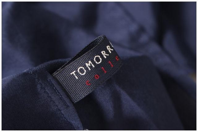  Tomorrowland collection TOMORROWLAND collection 16SS cut and sewn blouse back ribbon 7 minute sleeve silk .36 navy blue navy /TKrete