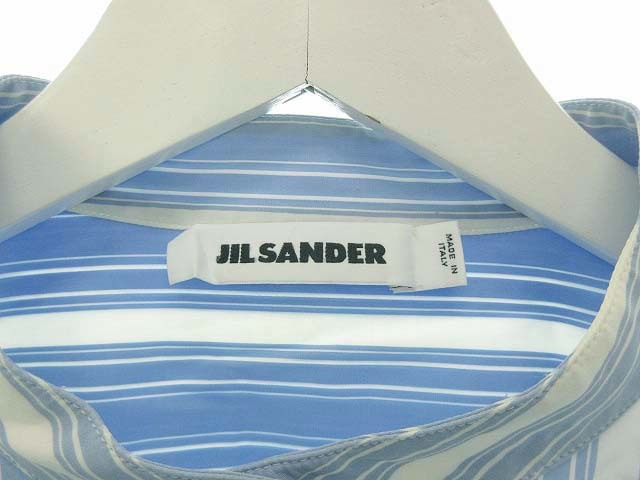 ジルサンダー JIL SANDER バンドカラー ストライプシャツ 38 ブルー