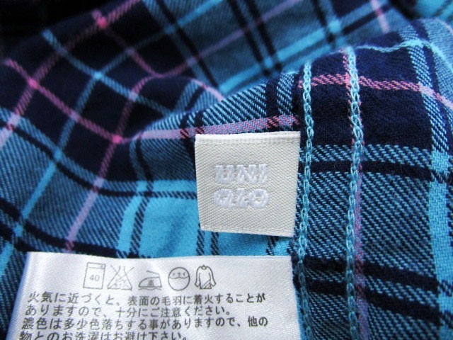 ユニクロ UNIQLO フランネル Flannel シャツ カジュアル チェック 長袖 XS 青 ブルー メンズ_画像4