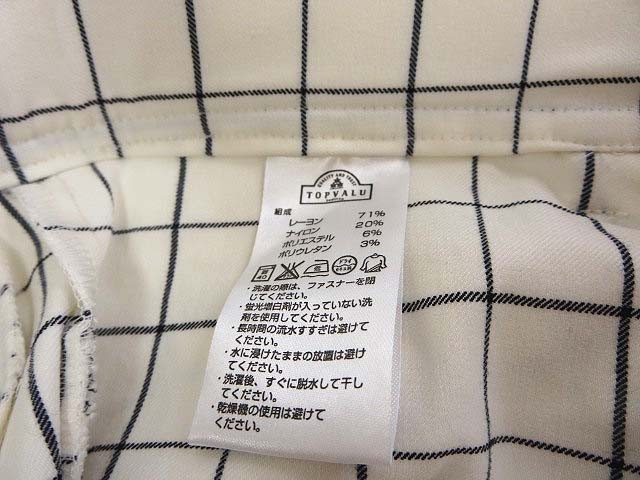 トップバリュー TOPVALU パンツ クロップド チェック柄 ウインドペン M 白 レディース_画像5