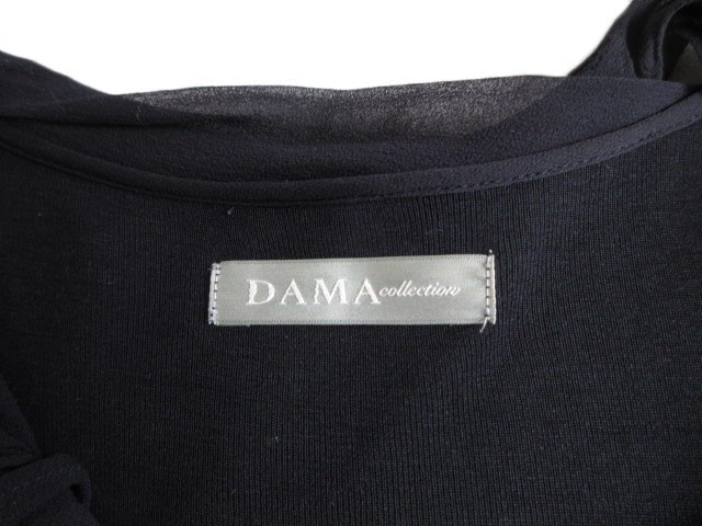 ダーマコレクション dama collection カットソー ドレープ アシンメトリー 七分袖 シフォン シルク M 紺 ネイビー レディース_画像5