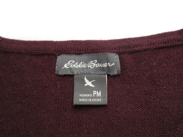 エディーバウアー EDDIE BAUER カットソー ニット ボーダー 半袖 コットン PM 紫 ボルドー レディース_画像6