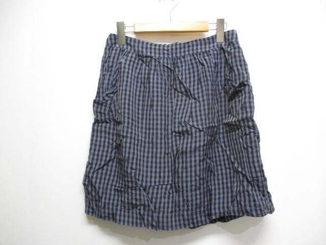 イエナ IENA チェック柄 台形 スカート 薄手 40 ネイビー 裏地付き 日本製 レディース_画像1