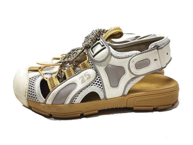 19SS グッチ GUCCI レザー メッシュ ビジュー ベルクロ サンダル