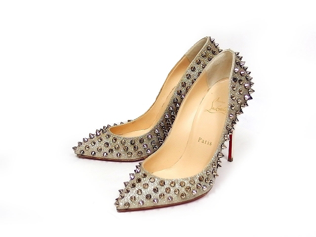 クリスチャンルブタン Christian louboutin パンプス ピンヒール スタッズ ポインテッドトゥ ゴールド メタリック 37 ☆AA★ /TT_画像1