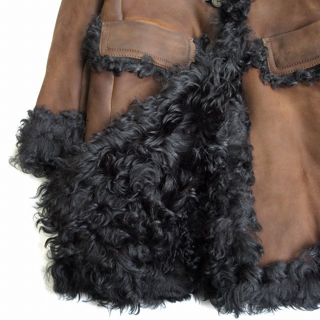 美品 プラダ PRADA オーバーダイ シープ ファー レザー ロング コート