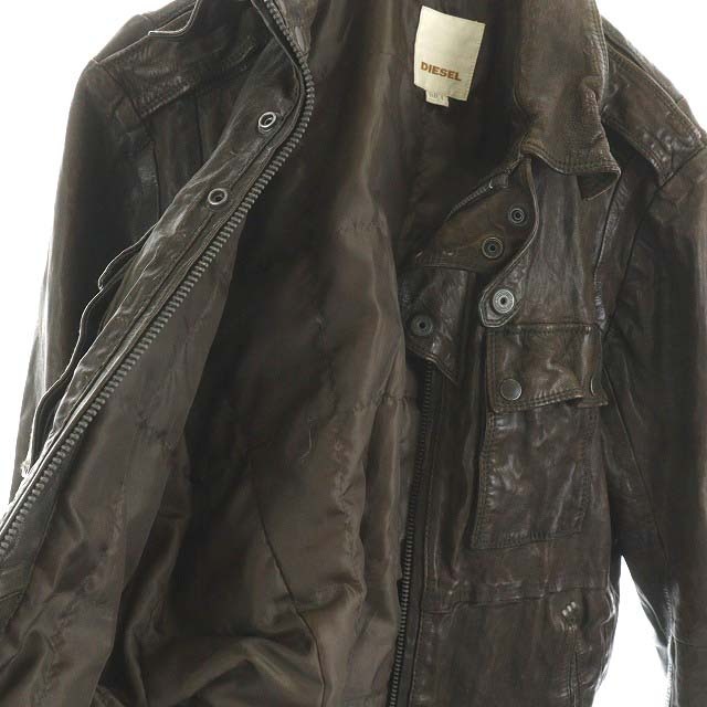 ディーゼル DIESEL レザージャケット 羊革 ラムレザー しわ加工 L 茶