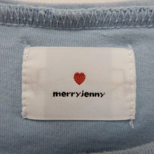 メリージェニー merry jenny カットソー Tシャツ 半袖 ロールアップ 刺繍 綿 コットン F ブルー /ST37 レディース_画像3