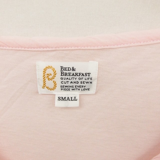 ベット&ブレックファスト BED&BREAKFAST Tシャツ カットソー Uネック 透け感 無地 綿 コットン シルク混 半袖 S ピンク /TT18_画像3