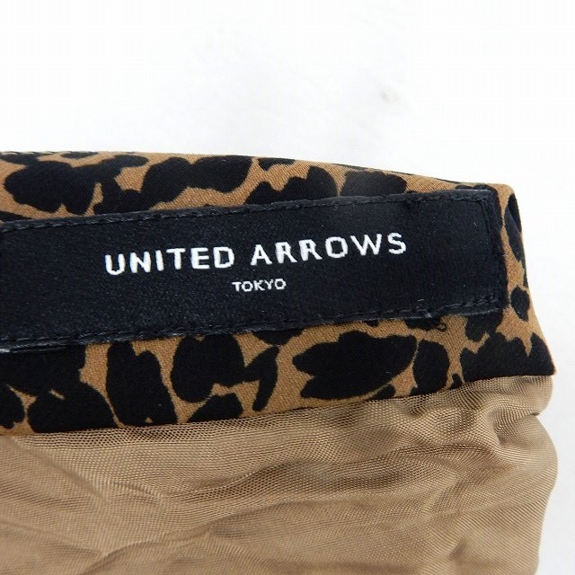 ユナイテッドアローズ UNITED ARROWS スカート フレア 膝丈 プリーツ レオパード サイドジップ 38 茶 ブラウン /ST14 レディース_画像3