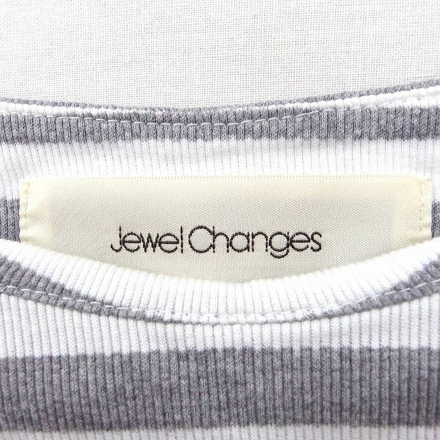 ジュエルチェンジズ Jewel Changes アローズ Tシャツ カットソー ボーダー くしゅくしゅ袖 丸首 半袖 綿 グレー 白 /FT26 レディース_画像3