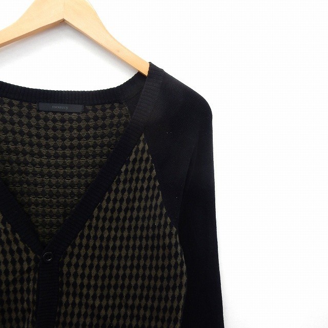  Moussy moussy cardigan knitted diamond pattern long sleeve pocket V collar 1 black khaki /ST5 lady's 