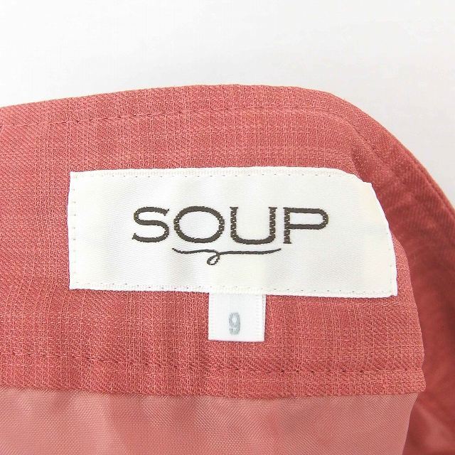 スープ SOUP スカート フレア ひざ丈 薄手 無地 シンプル サイドジップ 9 赤 レッド /TT8 レディース_画像3