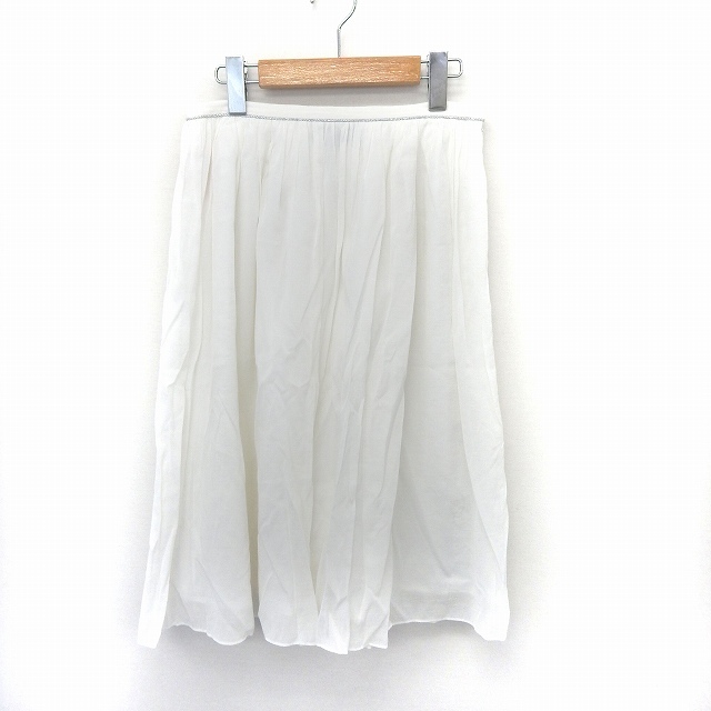 アンタイトル UNTITLED スカート フレア ギャザー 膝丈 シンプル サイドジップ 3 ホワイト /ST20 レディース_画像1