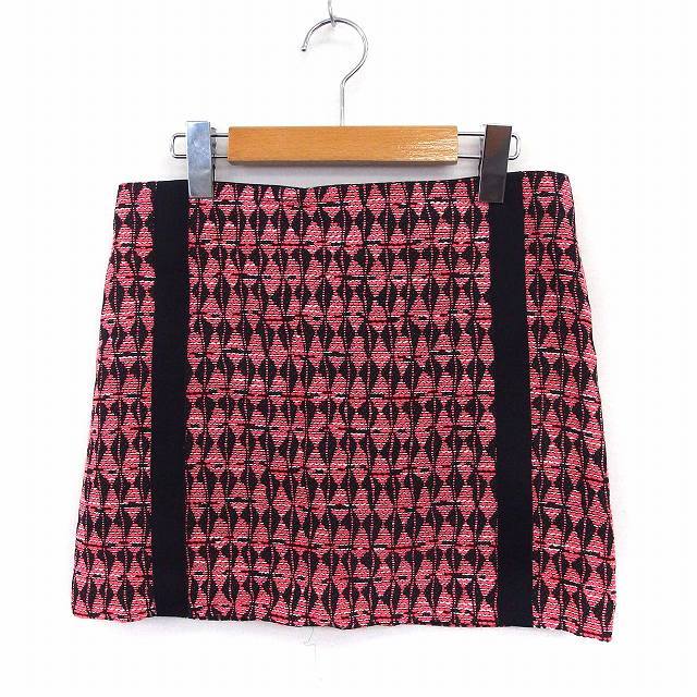 ma-juMaje skirt Mini tight total pattern back Zip 36 pink black /ST16 lady's 