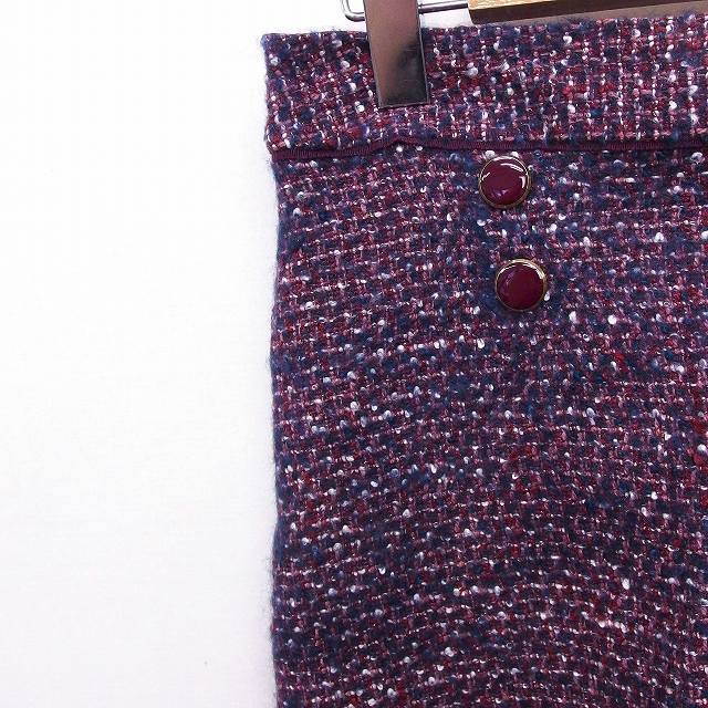 インディヴィ INDIVI スカート ツイード ミニ 飾りボタン 台形 36 レッド 赤 /FT5 レディース_画像5
